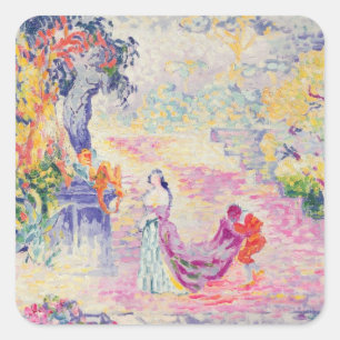Pegatina Cuadrada Mujer en el parque, 1909 (aceite en lienzo)