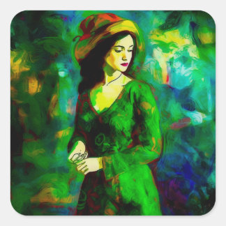 Pegatina Cuadrada Mujer en Gorra