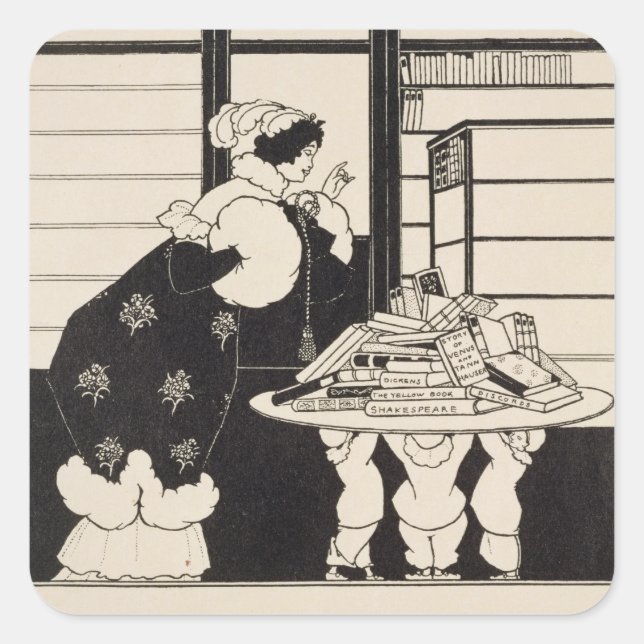 Pegatina Cuadrada Mujer en una librería, diseño para un co 'Libro Am (Anverso)