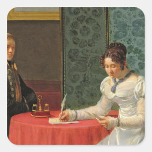 Pegatina Cuadrada Mujer escribiendo una carta