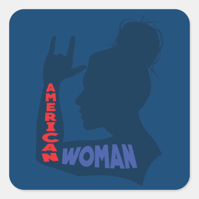 Pegatina Cuadrada Mujer estadounidense te amo (Anverso)