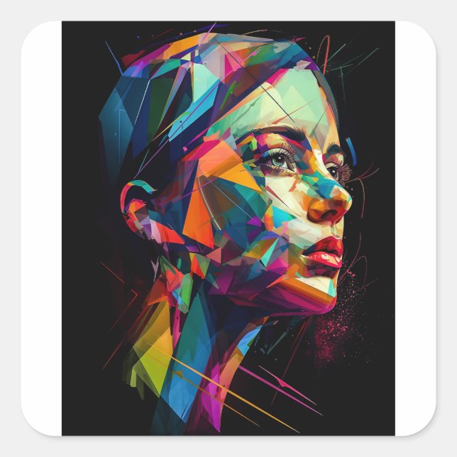 Pegatina Cuadrada Mujer geométrica (Anverso)