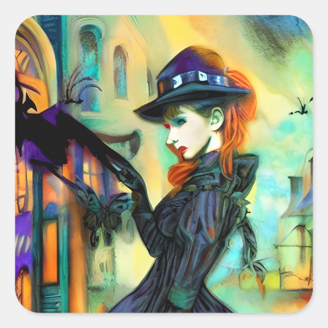 Pegatina Cuadrada Mujer inglesa de mediados de siglo (Anverso)