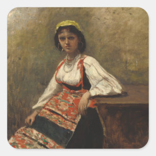 Pegatina Cuadrada Mujer italiana (La Morieri) por Corot