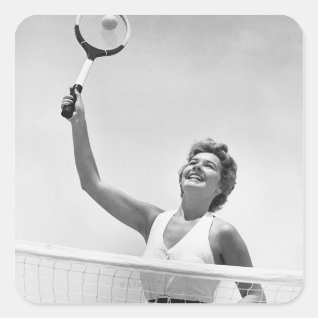 Pegatina Cuadrada Mujer jugando al tenis 2 (Anverso)
