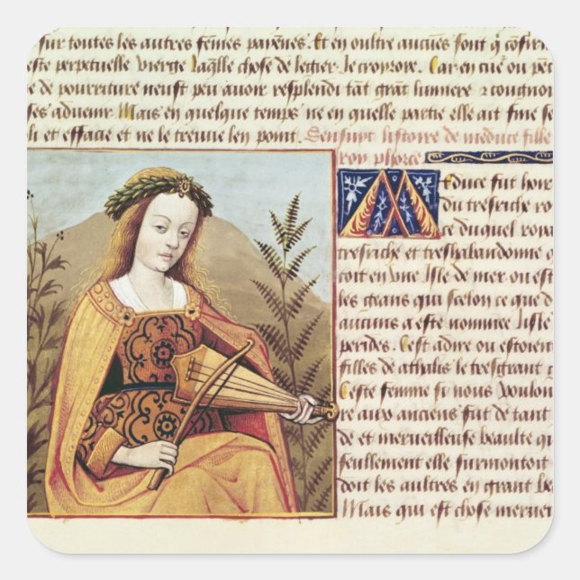 Pegatina Cuadrada Mujer jugando al villancico (Anverso)