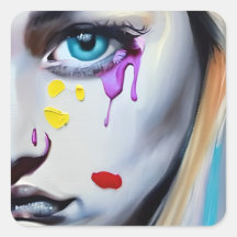 Mujer llorando lágrimas moradas