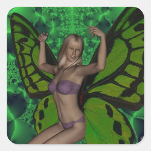 Pegatina Cuadrada Mujer mariposa