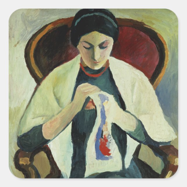 Pegatina Cuadrada Mujer masticando (Anverso)
