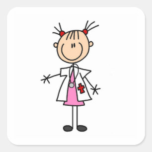 Pegatina Cuadrada Mujer Médico Figura de Palitos