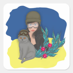 Pegatina Cuadrada Mujer militar ucraniana
