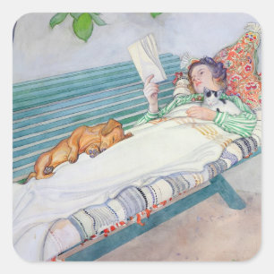 Pegatina Cuadrada Mujer mintiendo en un banco, 1913 (con c/c sobre p