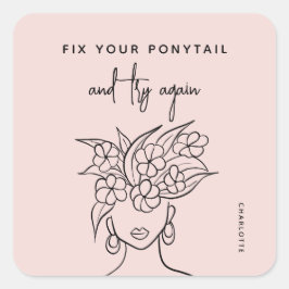 Pegatina Cuadrada Mujer moderna con flores personalizada