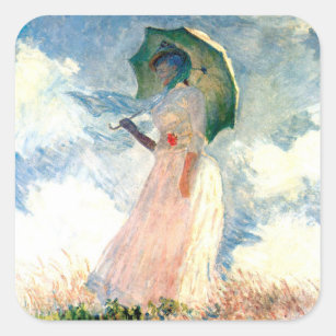Pegatina Cuadrada Mujer Monet con una sombrilla a la izquierda