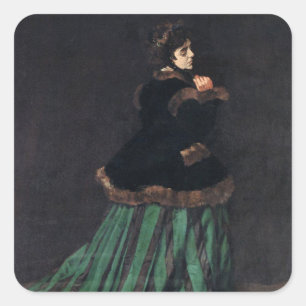 Pegatina Cuadrada Mujer Monet con vestido verde