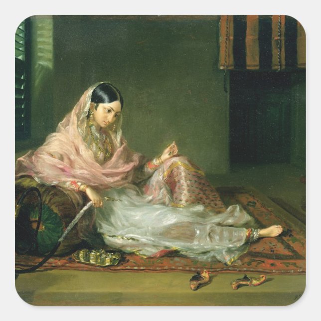 Pegatina Cuadrada Mujer musulmana Reclinada, 1789 (aceite sobre lien (Anverso)