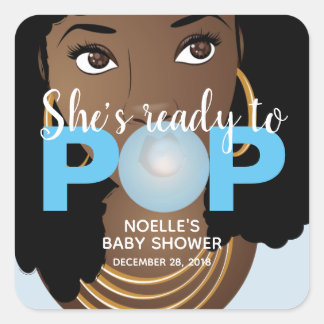 Pegatina Cuadrada Mujer negra, lista para pop, bblegum, azul