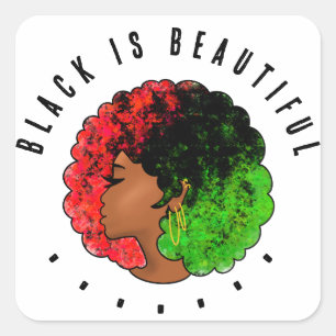 Pegatina Cuadrada Mujer niña negra panafricana orgullo afro verde ro