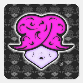 Pegatina Cuadrada mujer personalizado con marca de belleza y gorra v