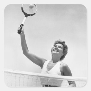 Pegatina Cuadrada Mujer que juega al tenis 2