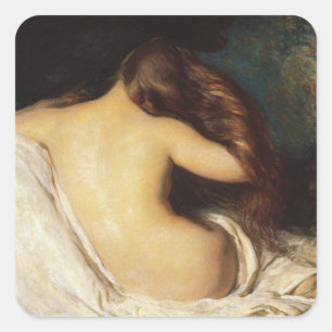 Pegatina Cuadrada Mujer secándose el pelo (por Joseph DeCamp)