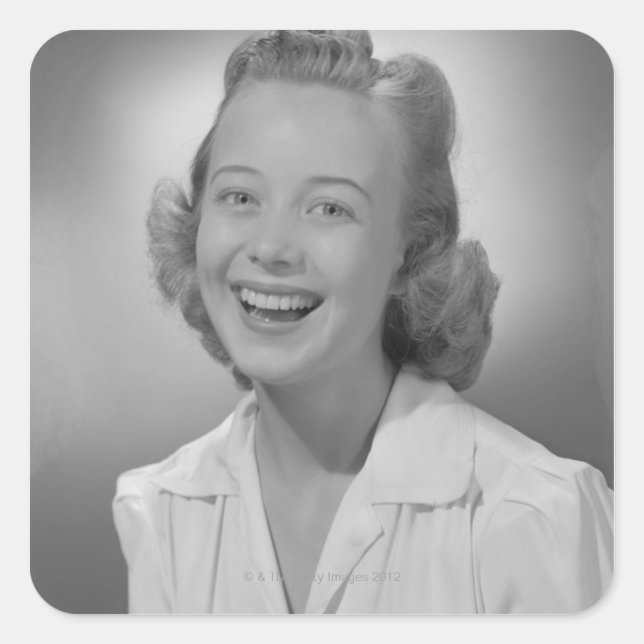 Pegatina Cuadrada Mujer sonriendo (Anverso)