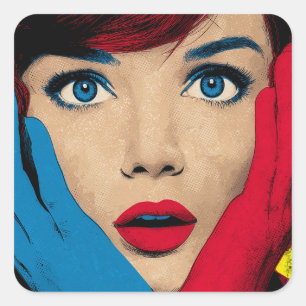 Pegatina Cuadrada Mujer sorprendida en Pop Art
