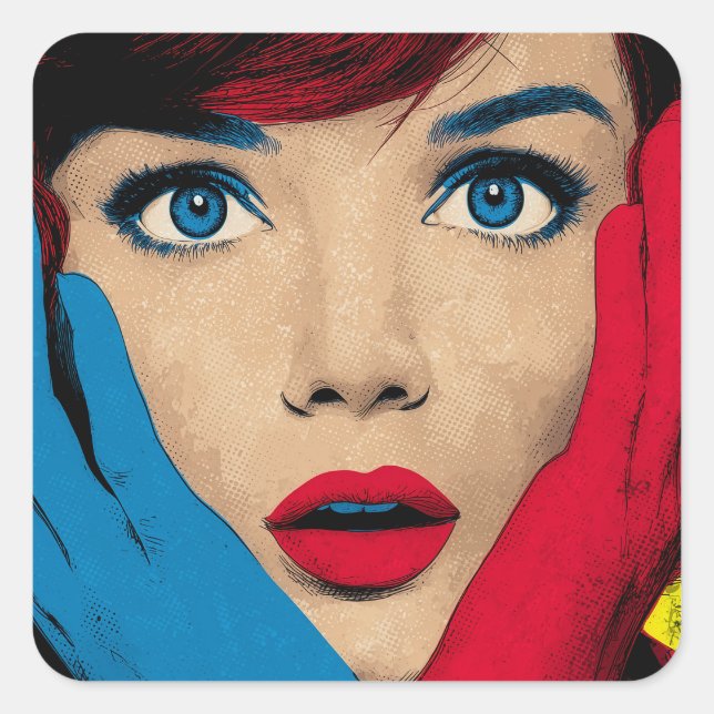 Pegatina Cuadrada Mujer sorprendida en Pop Art (Anverso)