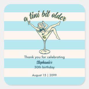 Pegatina Cuadrada Mujer Un Poco Más Grande Martini Retro Cumpleaños 