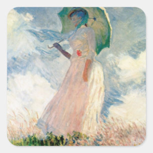 Pegatina Cuadrada Mujer ventilado con parasol frente al Monet izquie