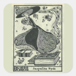 Pegatina Cuadrada Mujer ventilado editable pisando la placa de libro