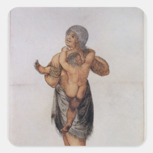 Pegatina Cuadrada Mujer y bebé indios de Pomeiooc