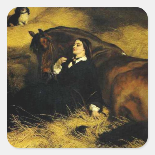 Pegatina Cuadrada Mujer y caballo (Anverso)