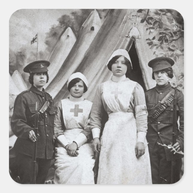 Pegatina Cuadrada Mujeres en guerra, 1914-18 (Anverso)