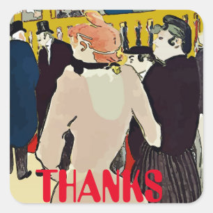 Pegatina Cuadrada Mujeres francesas caminando, añadir texto, Pegatin