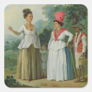 Pegatina Cuadrada Mujeres indias del oeste del color, con un niño y