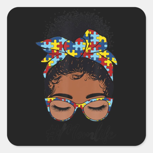 Pegatina Cuadrada Mujeres negras Chicas autista conciencia de autism (Anverso)