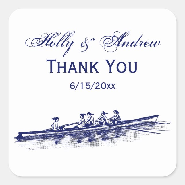 Pegatina Cuadrada Mujeres Remo Rowers Equipo Deportes Náuticos Azul (Anverso)