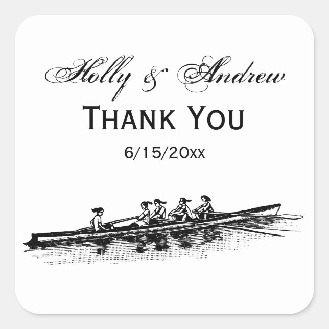 Pegatina Cuadrada Mujeres Remo Rowers Equipo Deportes Negras (Anverso)