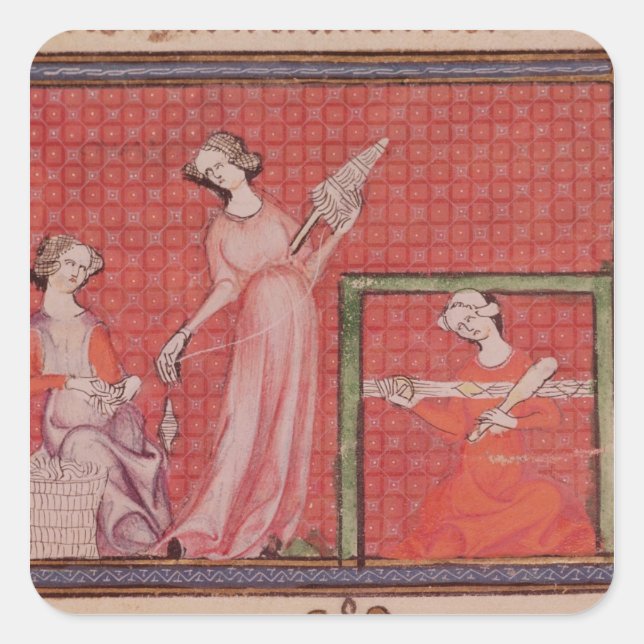 Pegatina Cuadrada Mujeres Spinning Wool (Anverso)