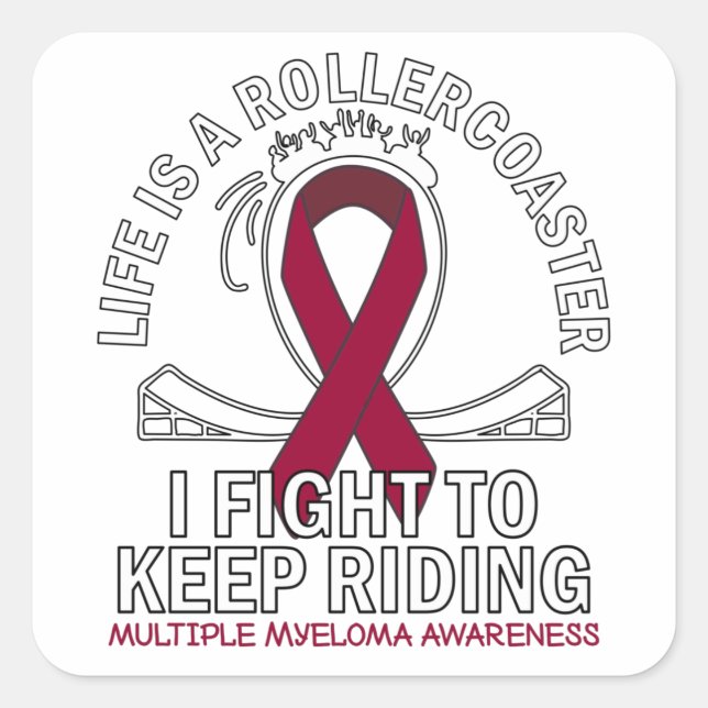Pegatina Cuadrada Multiple Myeloma cancer awareness burgundy ribbon (Anverso)
