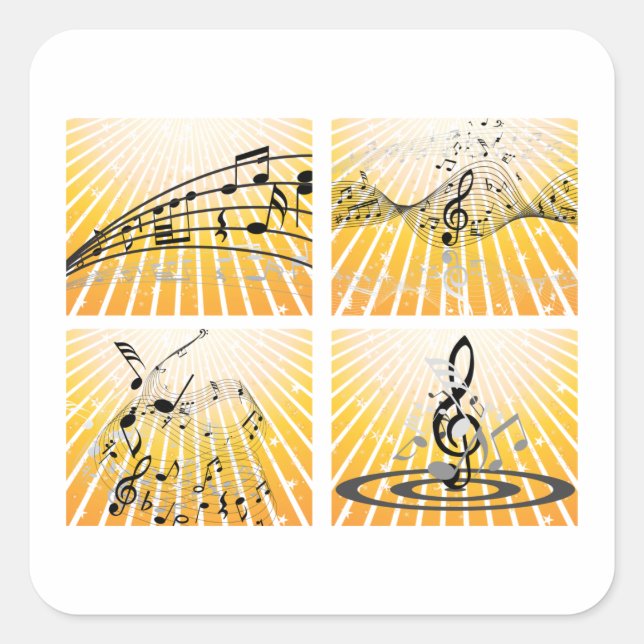 Pegatina Cuadrada Múltiples notas musicales (Anverso)