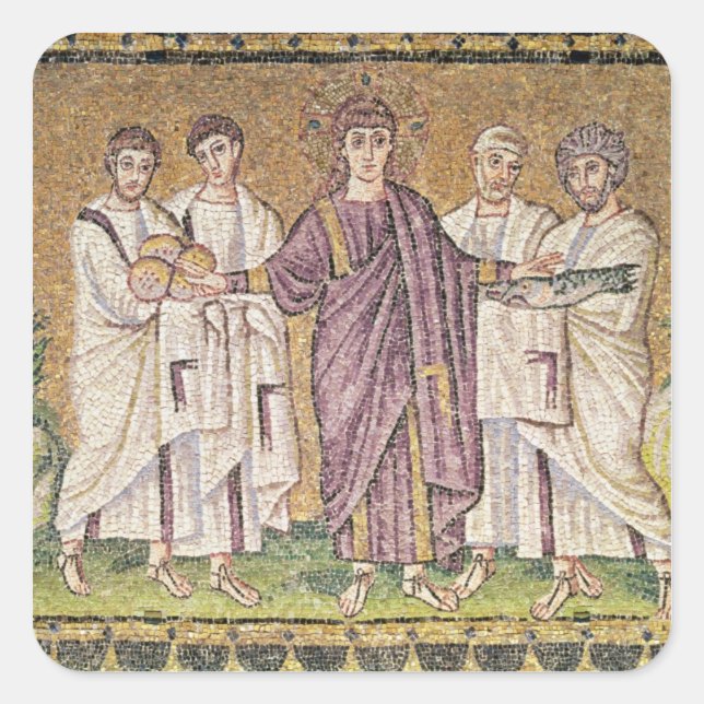 Pegatina Cuadrada Multiplicación del pan y los peces (Anverso)