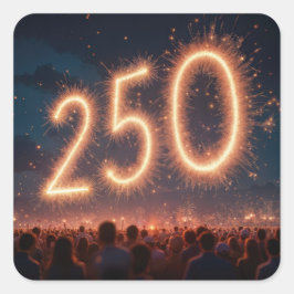 Pegatina Cuadrada Multitud viendo fuegos artificiales en el 250 aniv