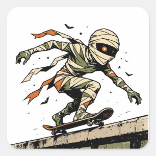 Pegatina Cuadrada Mummy Skateboard Grind