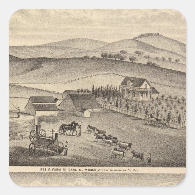 Pegatina Cuadrada Munch, residencias Stanley, granjas (Anverso)