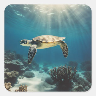 Pegatina Cuadrada Mundo submarino