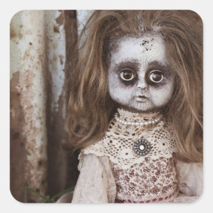 Pegatina Cuadrada Muñeca de Halloween