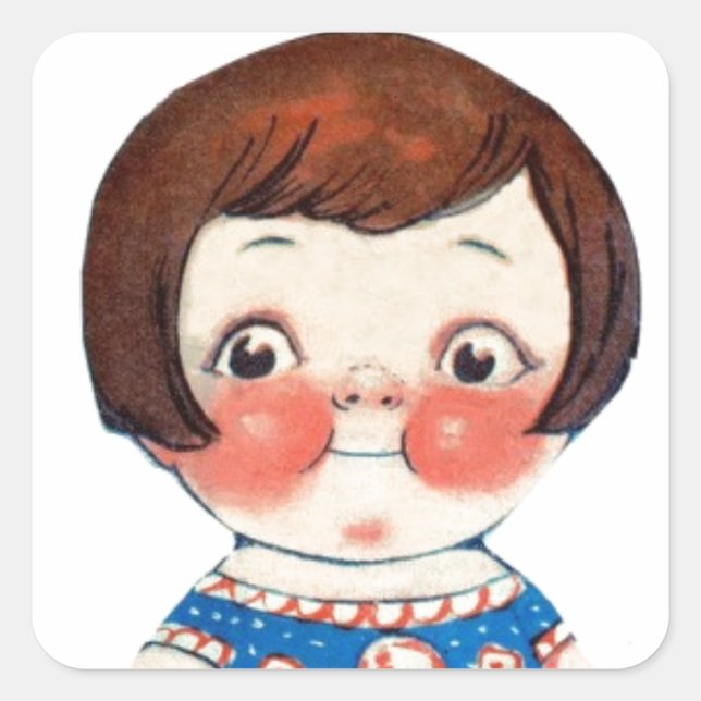 Pegatina Cuadrada Muñeca de papel de arte vintage. Hermosa muñeca de (Anverso)