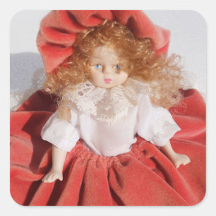 Pegatina Cuadrada muñeca de porcelana